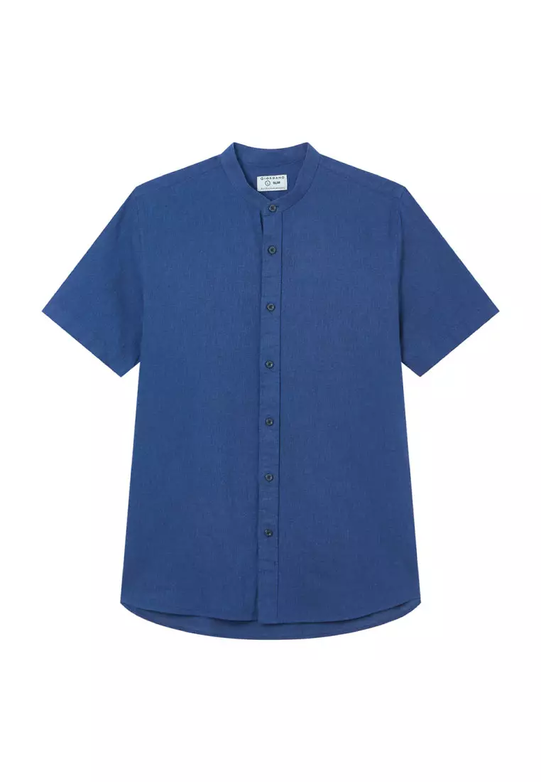 Men's Linen Cotton Slim Short Sleeve Shirt 01046214