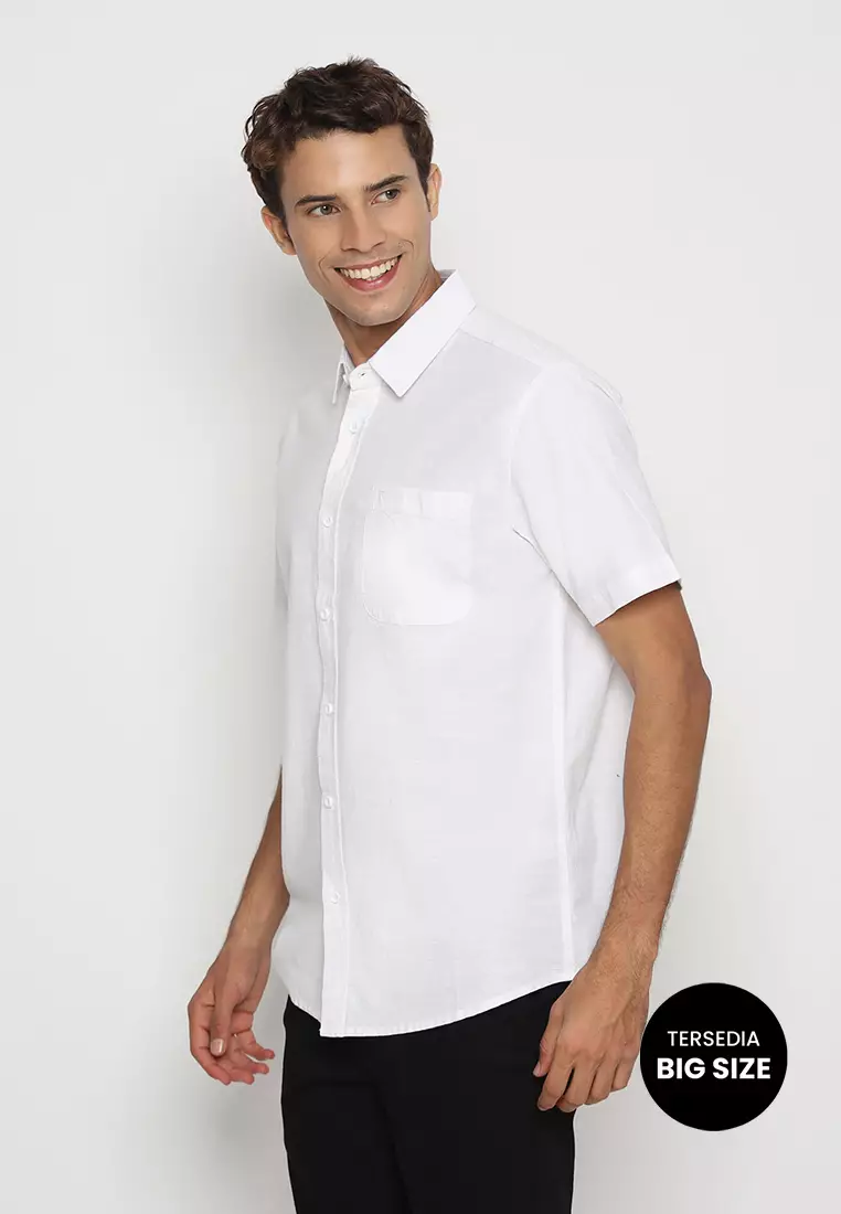 RBJ Kemeja Polos Cotton Putih Regular Fit Pria Big Size