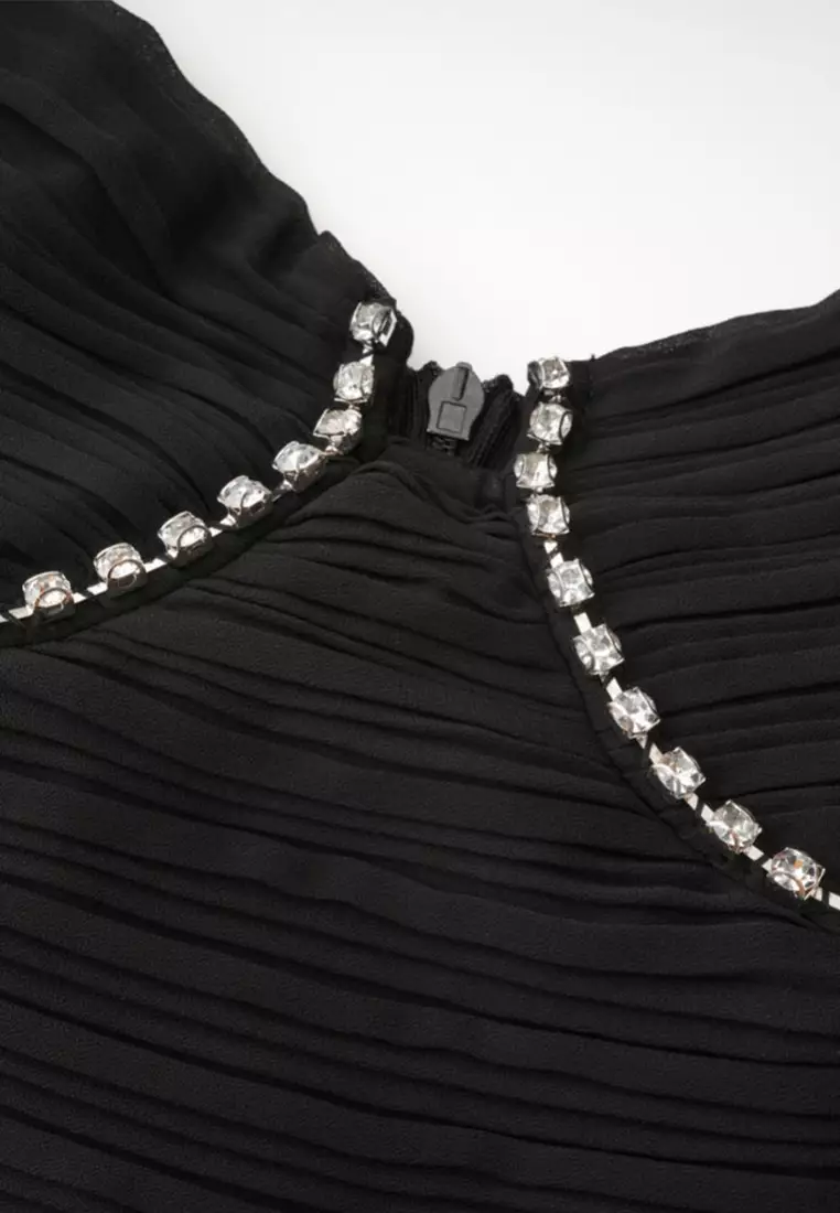 High Waisted Embellished Luxury Quality Black Dress CA090827