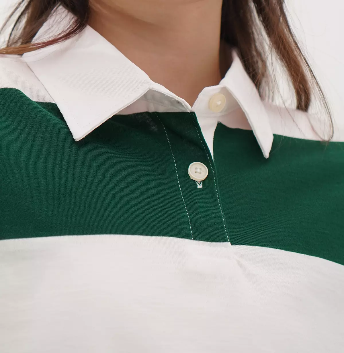 Matsuda Polo Rugby Crop top katun Emika Green Off white