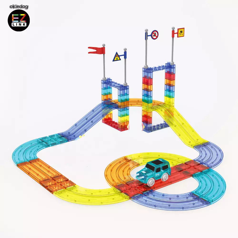 Okiedog EZLINK Magnetic Track Car - Mainan Magnet Edukasi anak (STEM) - 63pcs