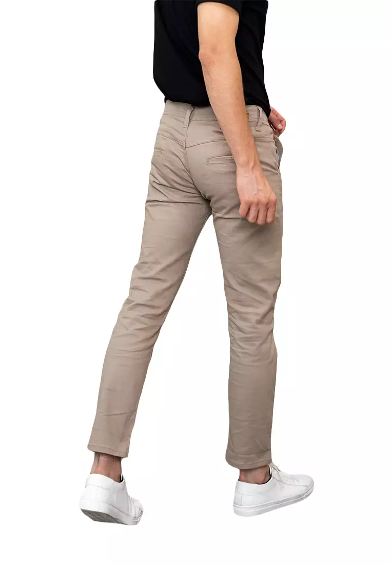 Celana Panjang chino pria Slim fit Strecth Jeans Krim Gelap