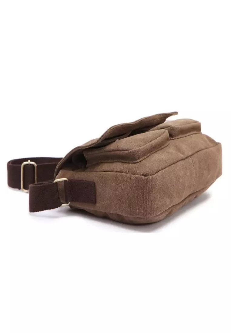 Corner Tas Selempang Pria Wanita Messenger Bag Many Slot Bahan Canvas ORIGINAL - Brown