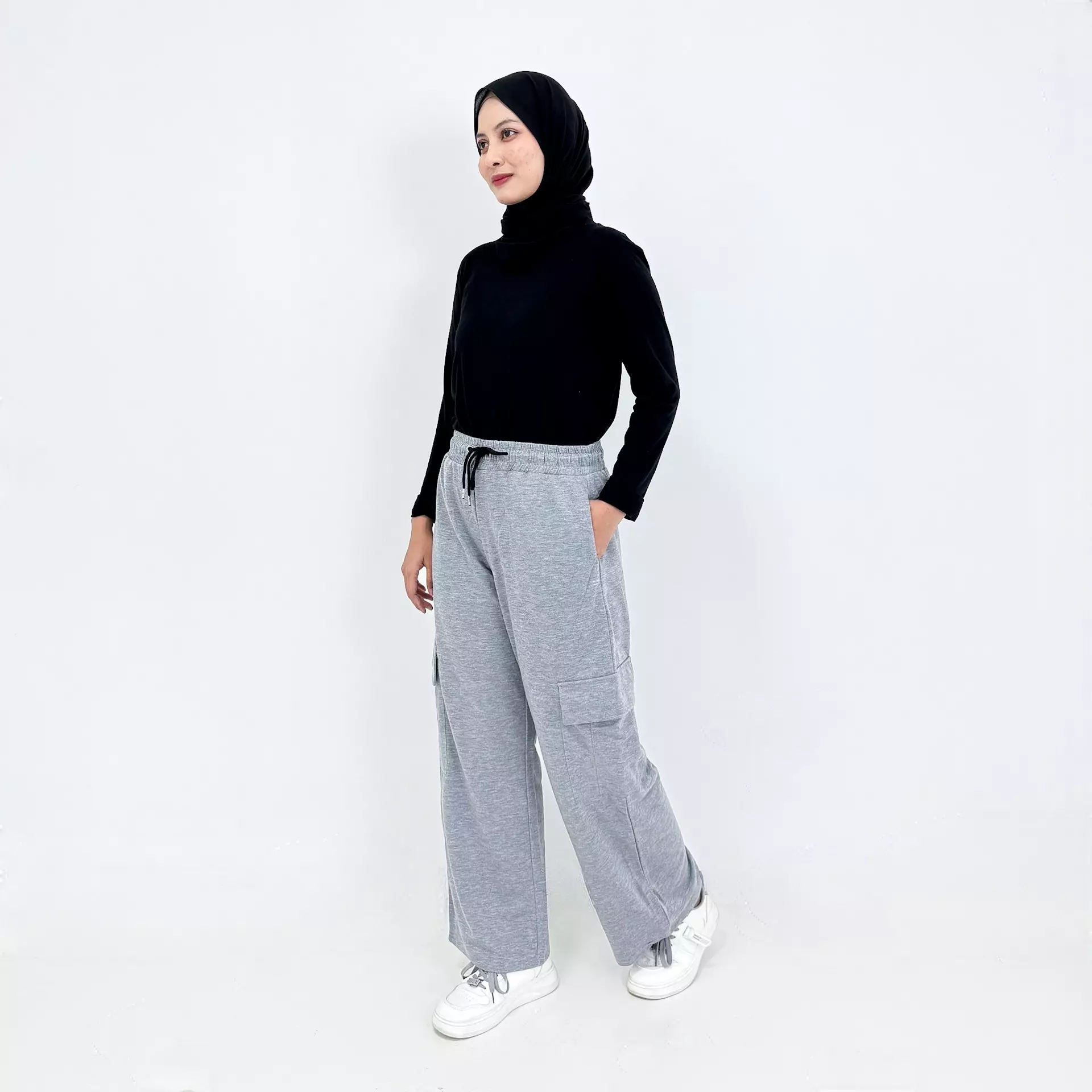 Cargo Talis Pants [ABU MUDA] Celana Panjang Babyterry Saku Kargo Wanita