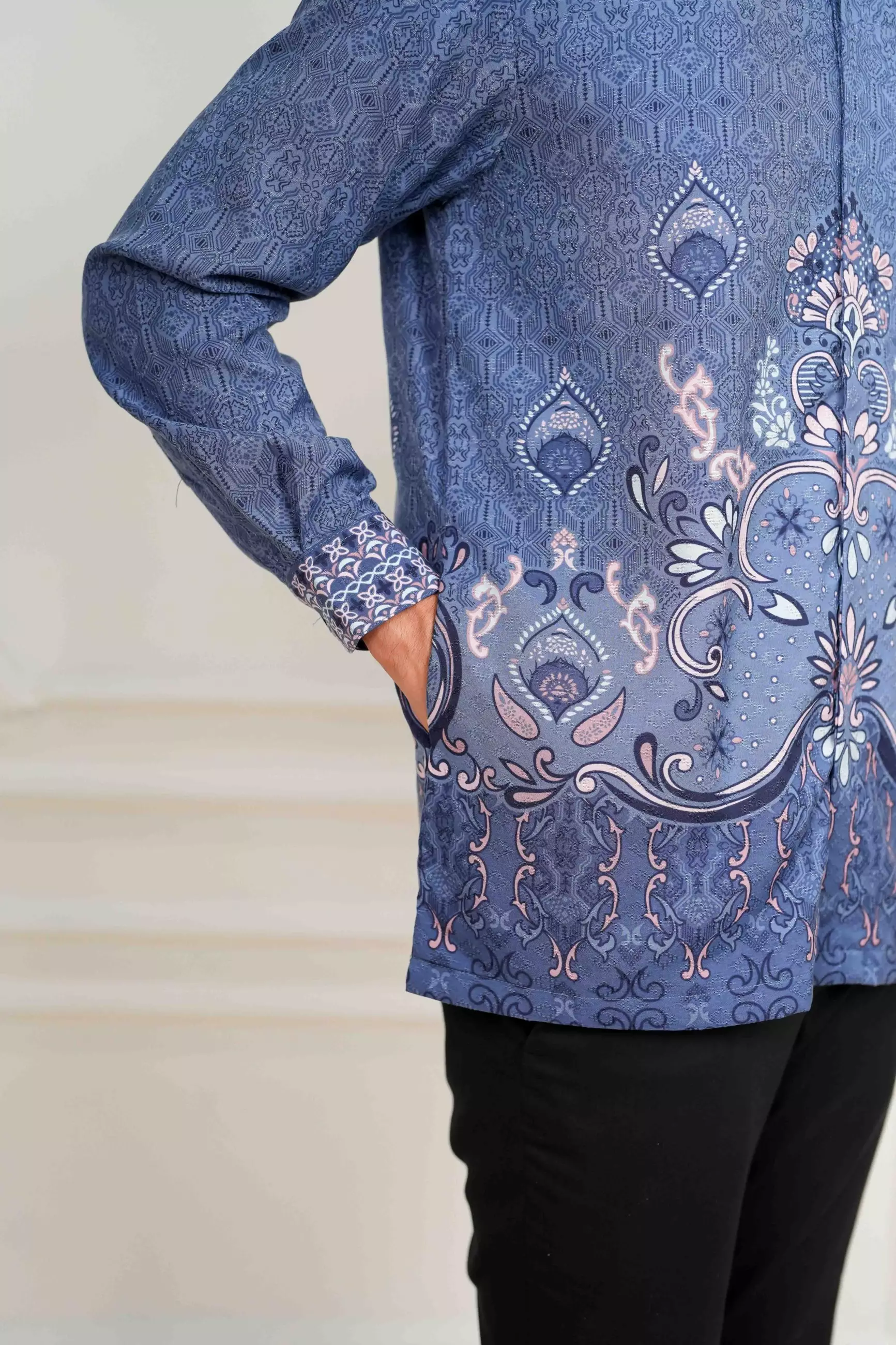 Sarimbit Akasya Blue Kemeja Pria  Koko Lengan Panjang Regular Fit Furing