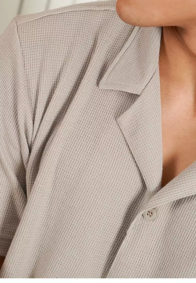 Matsuda Kemeja Pria Lengan pendek Waffle Kasual Sagae