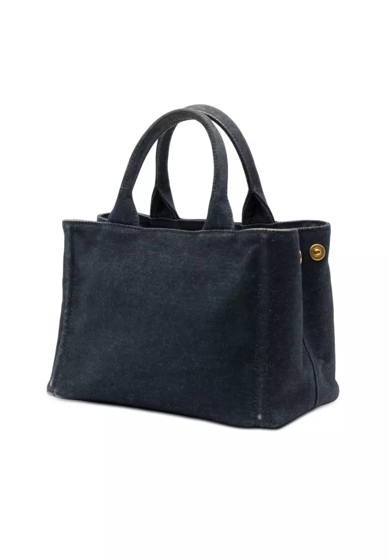 Pre-Loved Prada Small Saffiano Trimmed Denim Canapa Robot Satchel