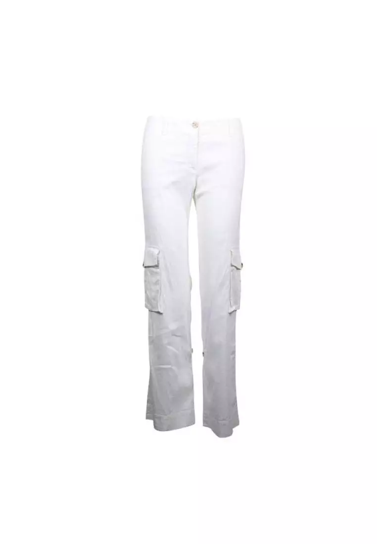 White linen blend store pants