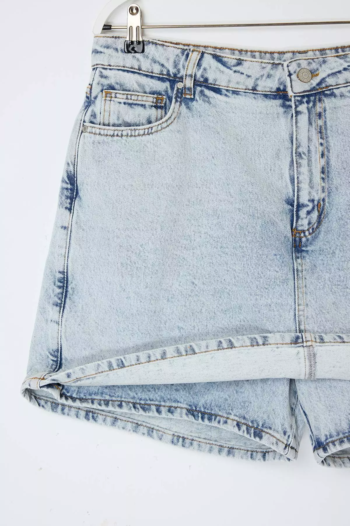 Blue High Waist Wide Leg 100% Cotton Non-Stretch Plus Size Shorts Skirt Tbbss25Ap00032