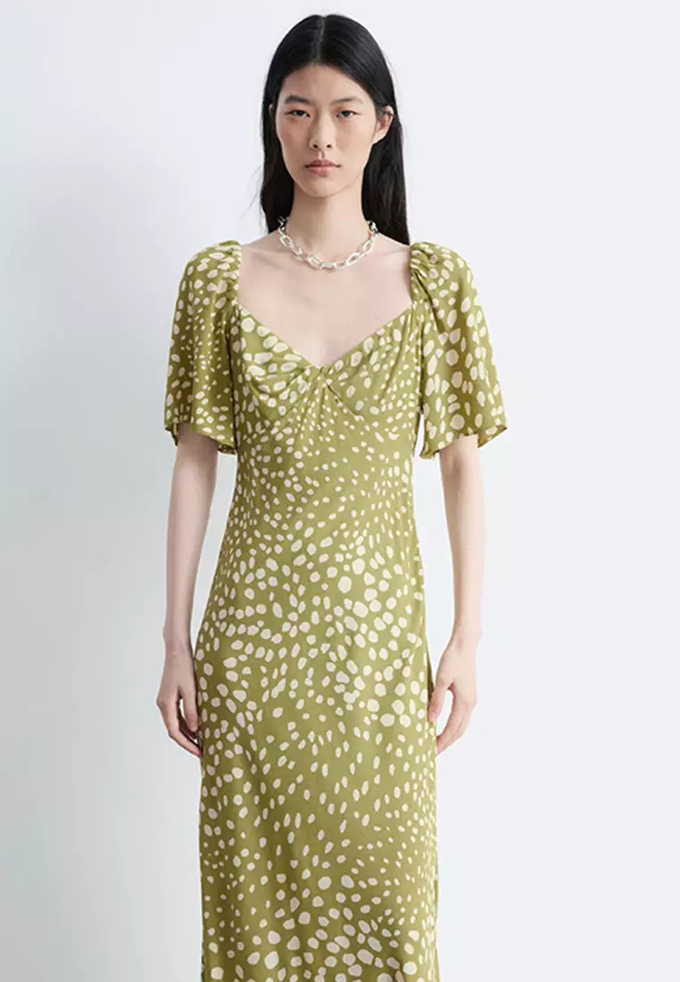 Flutter-Sleeve Midi Dress