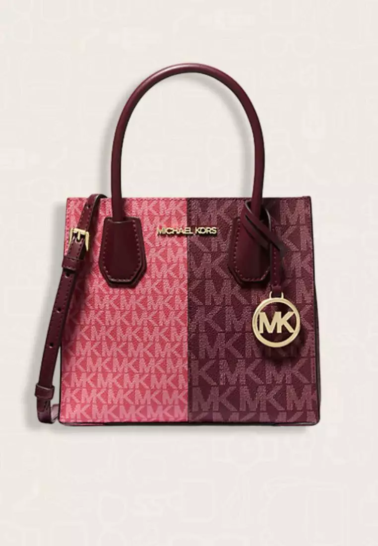 Michael Kors Mercer Medium Logo Two-Tone Crossbody Bag Oxblood Multi