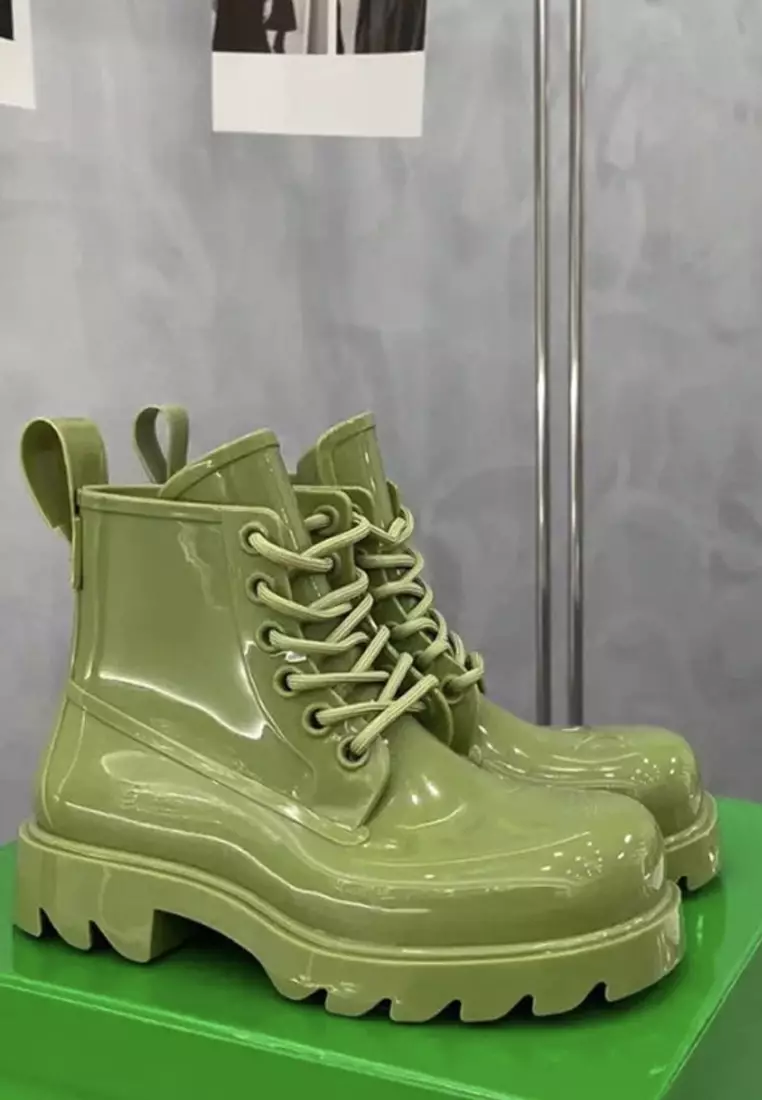 Green lace 2024 up rubber boots