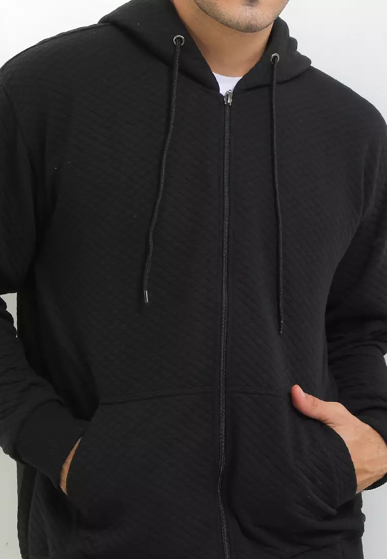 SYZLO Setelan Hoodie Comfy  Diamond Cotton Fleece Atasan Dan Bawahan Boardshort 1 Stel - Black