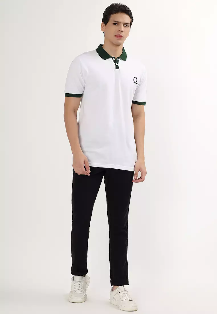 Mens Short Sleeve White- Green Collar Cotton Polo Shirt/T-shirt, Short Sleeve, embriodiary  Logo,Sports-Casual, Activewear