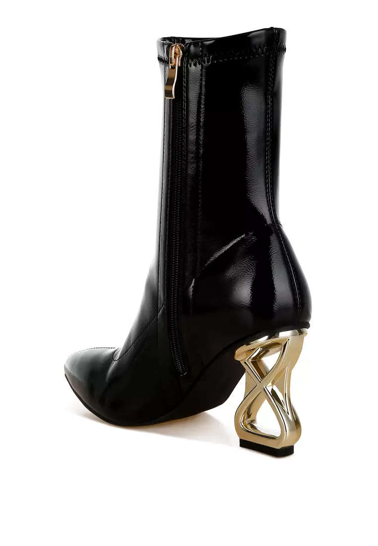 Fantasy Heel Patent Faux Leather Boots in Black