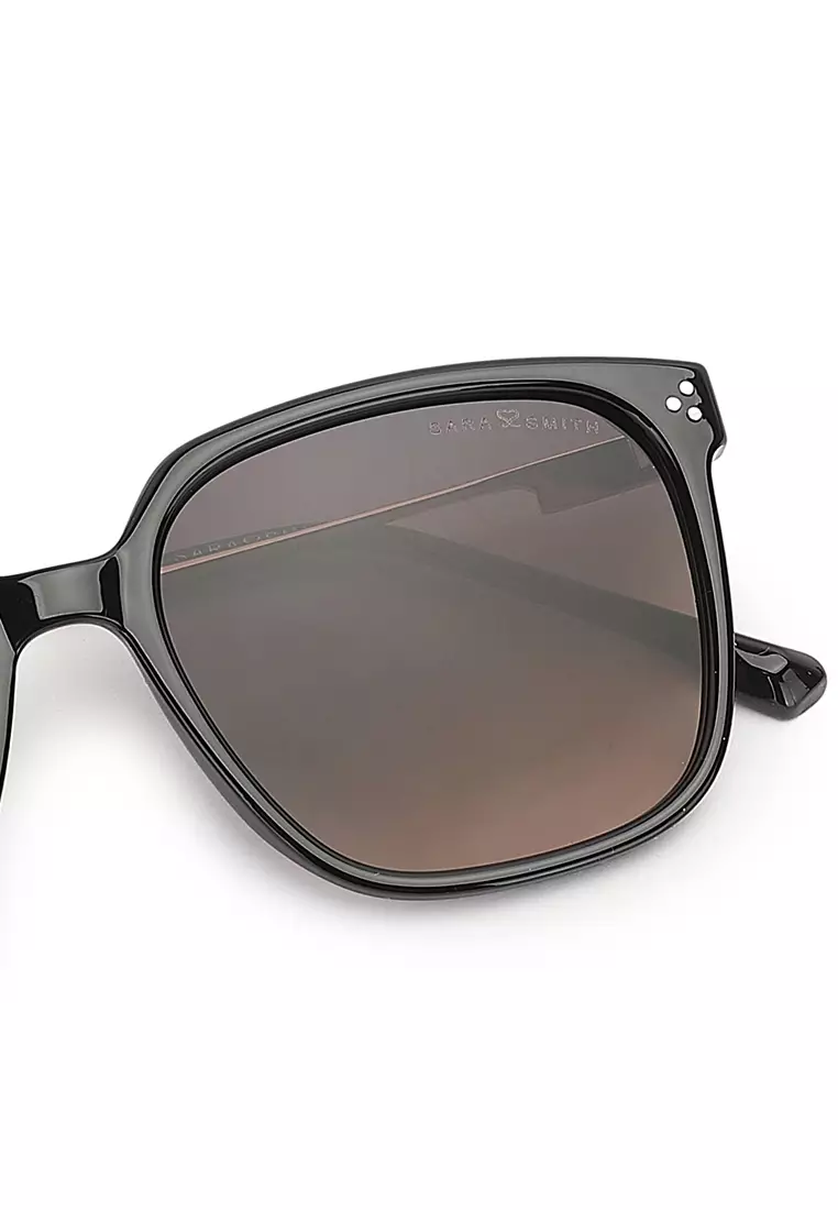 Unisex Fashion Sunglasses - Glossy Black / Grey-Orange