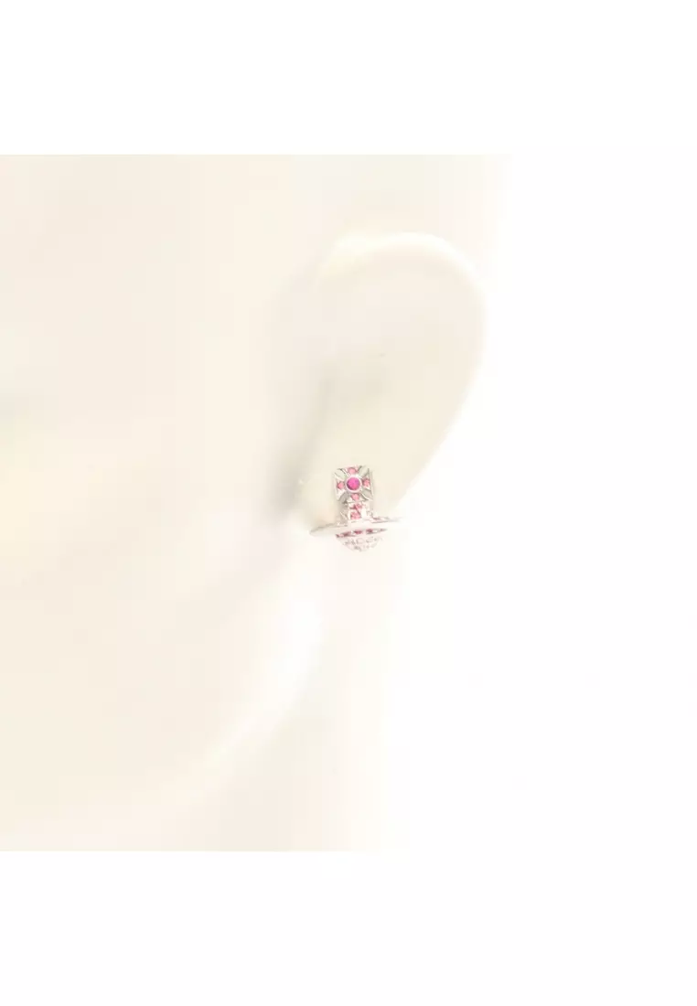 Pre-Loved Vivienne Westwood Kika Orb earrings Rhinestone Silver Pink purple