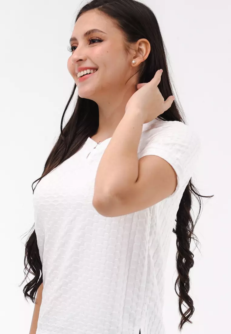 Honey Comb Knits Short Sleeves Blouse