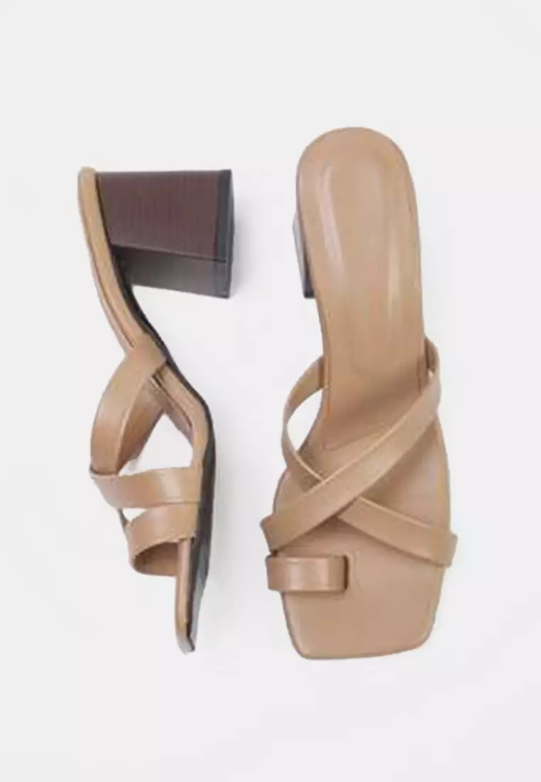 Mink Wooden Heel Detailed Women's Block Heels Slippers Takss25To00092