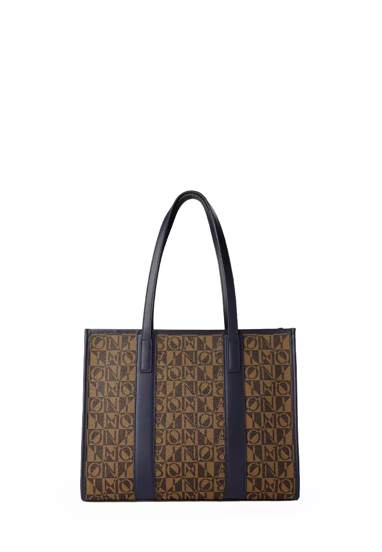 Bonia Navy Roma Large Monogram Tote Bag