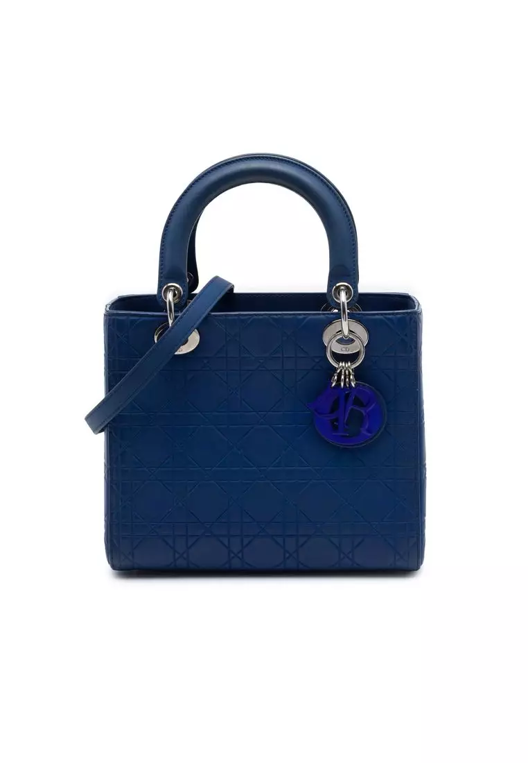 Pre-Loved Dior Medium Ultra Matte Calfskin Embossed Cannage Lady Dior