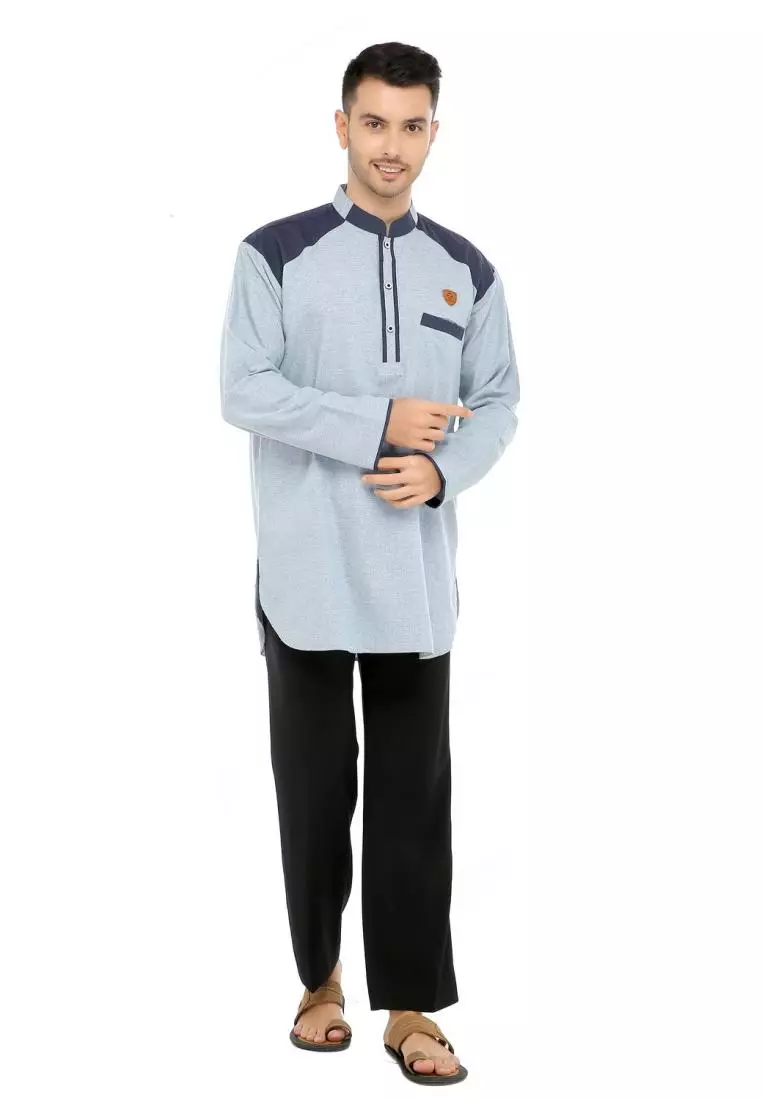 Baju Koko Gamis Muslim Pria Asraf - Biru