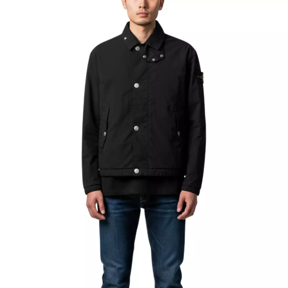 Stretch Polyester Jacket With Throat Latch Black