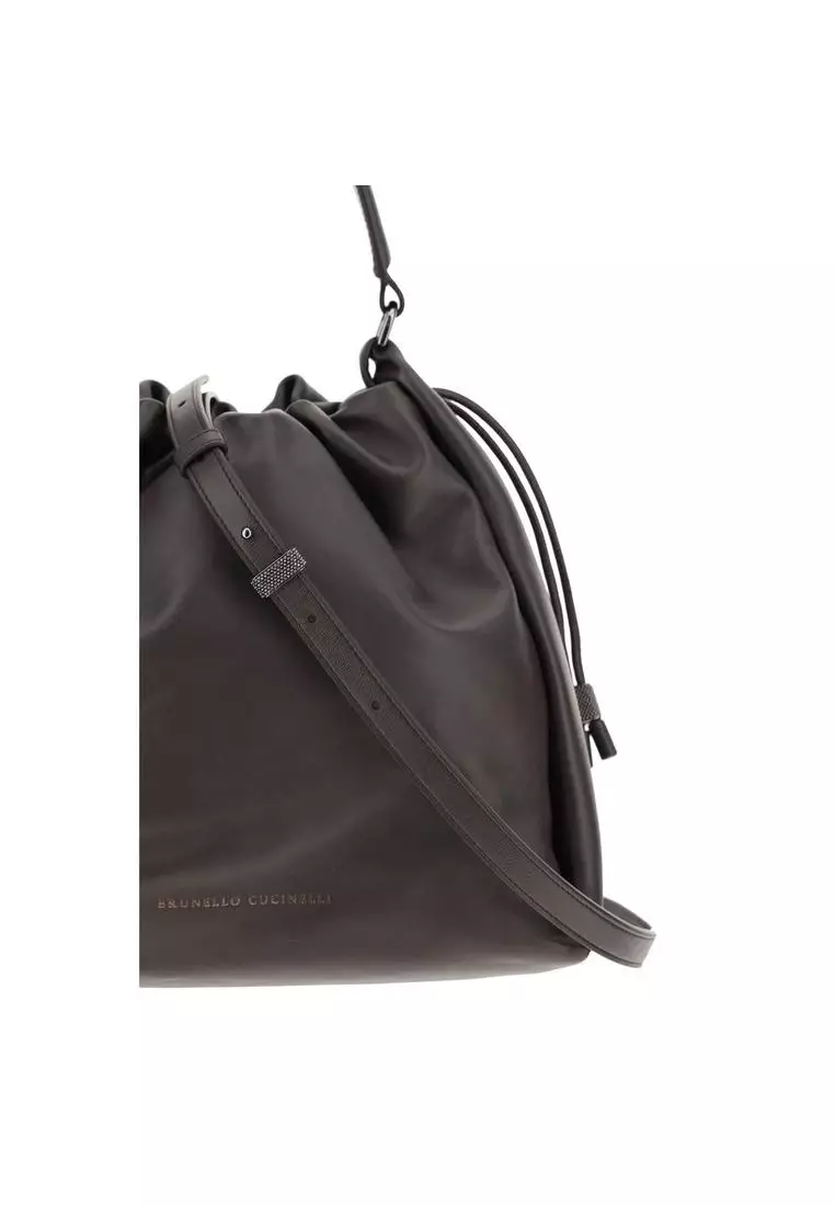 Buy Brunello Cucinelli Leather Drawstring Shoulder Bag with