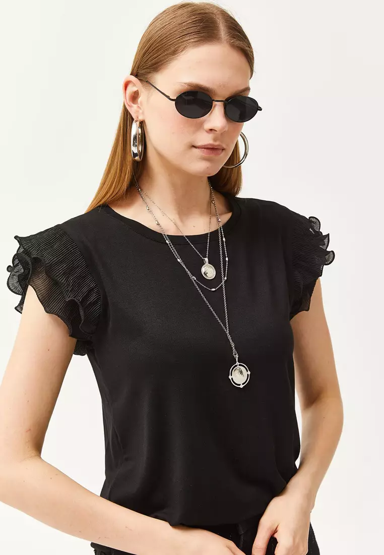 Viscose Pleated Sleeves Blouse