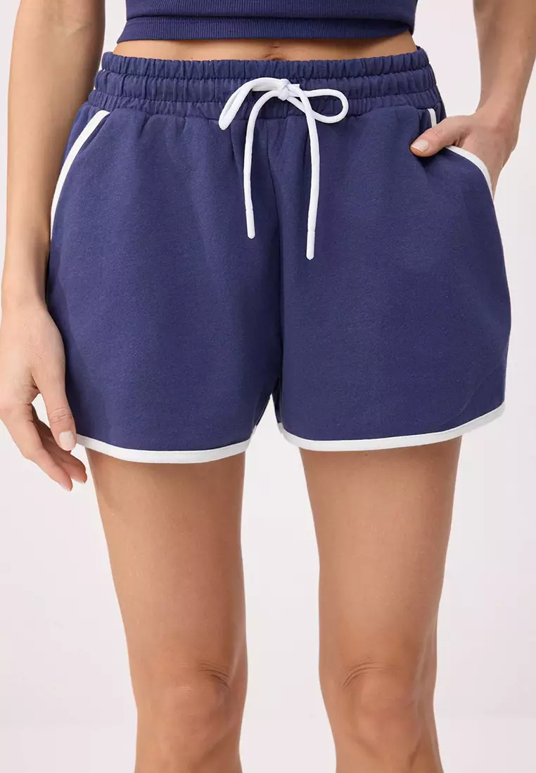 Navy Blue Ribbed Fitted/Fitted Fit Ribbed Stretch Knitted Top And Bottom Set With Pocket Detail Twoss26Au81