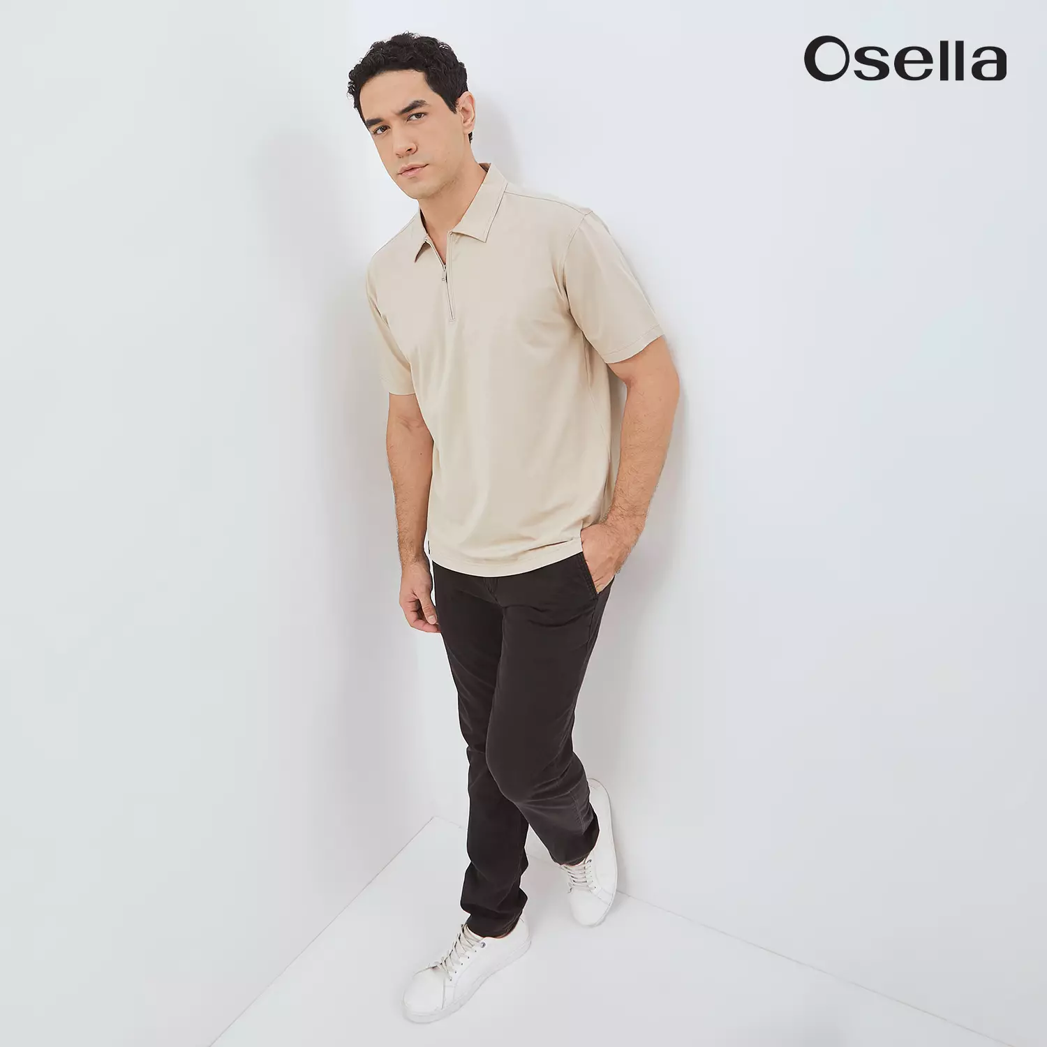 Osella Ultra-Soft Half-Zip Polo 2021660338 | Atasan Kaos Polo Lengan Pendek Pria