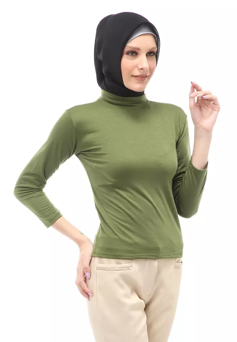 Sabrina Manset Kaos Muslimah Atasan Wanita Long Sleeve Polos Relaxed Fit - Army