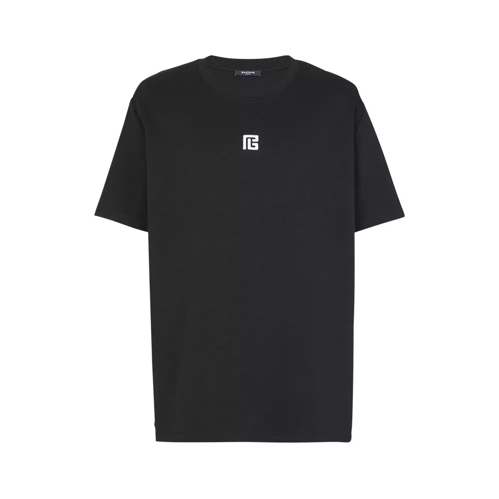 Jual Balmain PB Logo Embroidered T-Shirt Black White