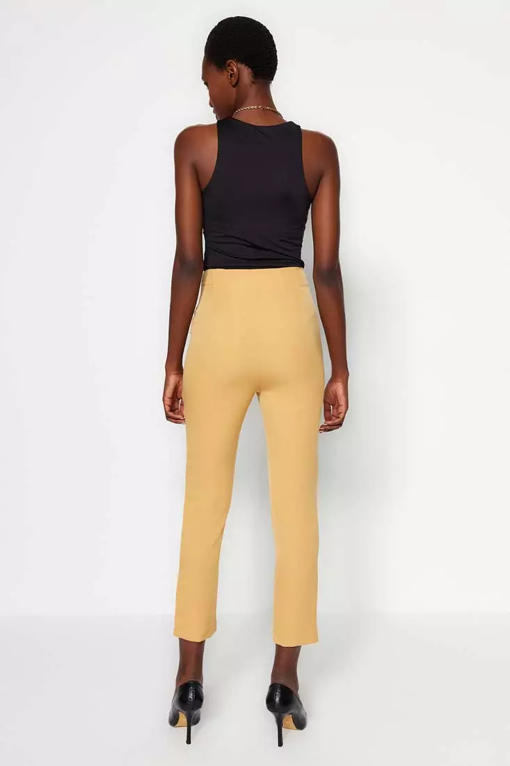 Camel Woven High Waisted Cigarette Pant