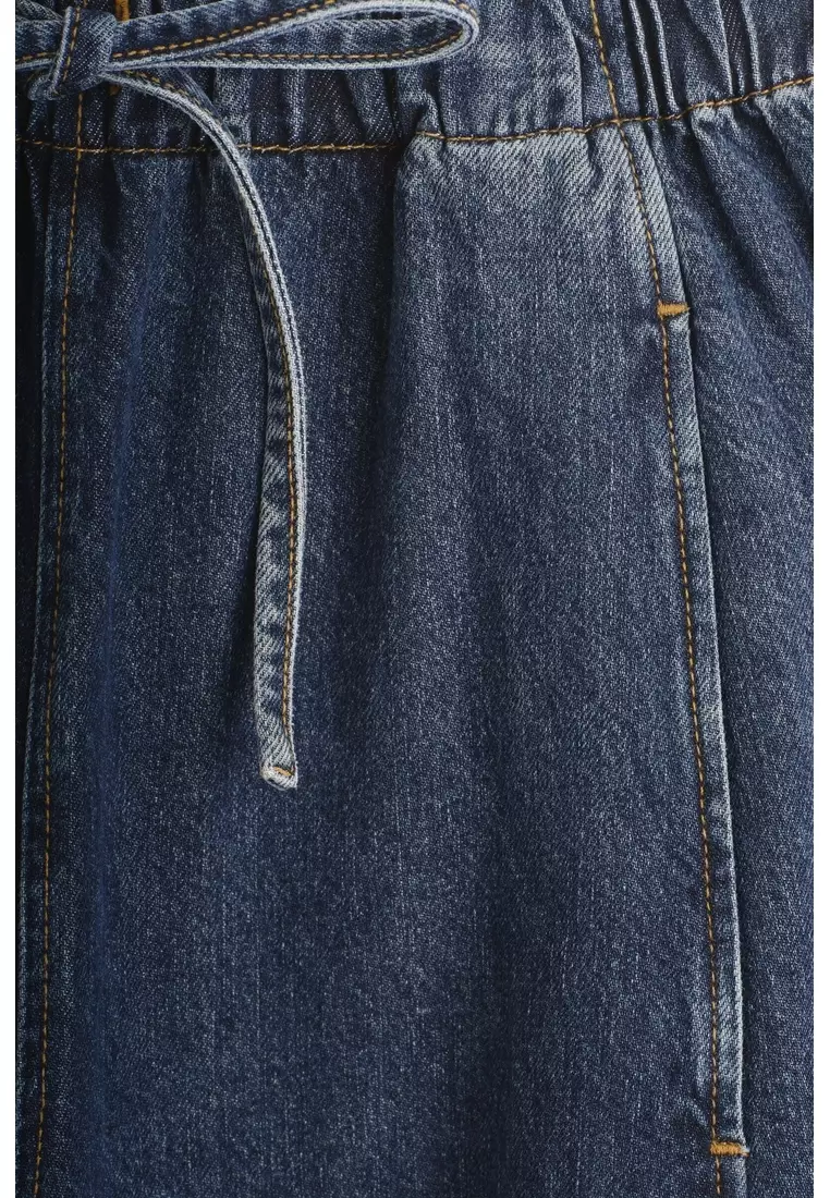 BARREL-LEG DENIM DRAWSTRING TROUSERS