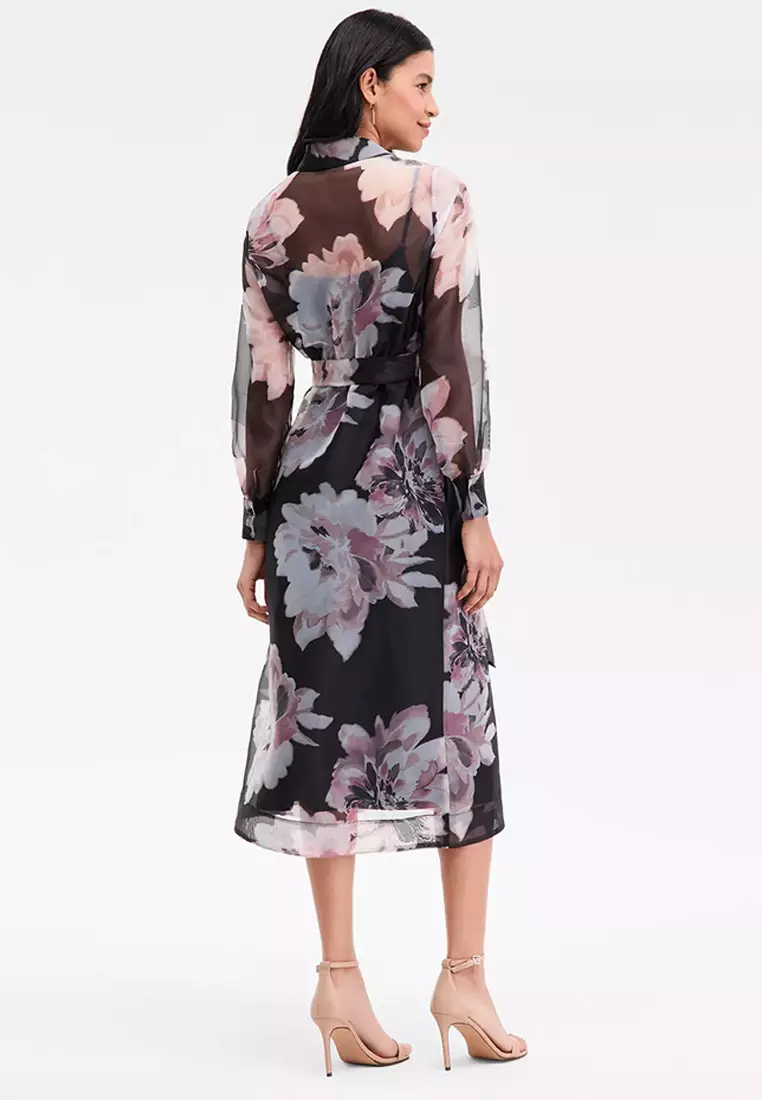 Women's Floral Organza Long-Sleeve Shirtdress