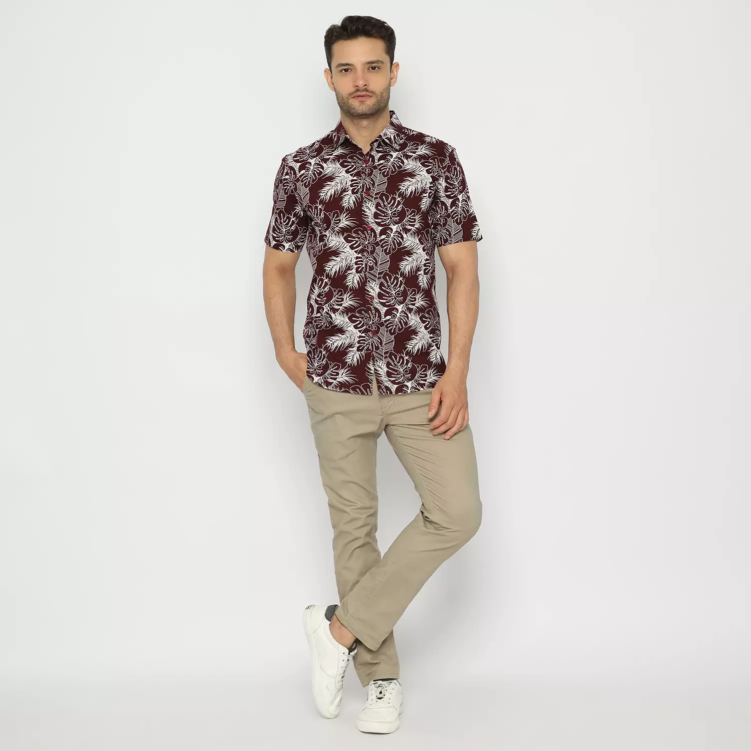 Platini Kemeja Hawai Pria Lengan Pendek Maroon 132043