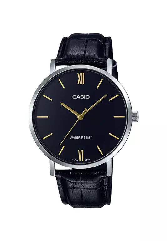 Men Analog Watch MTP-VT01L-1B Black Leather Strap