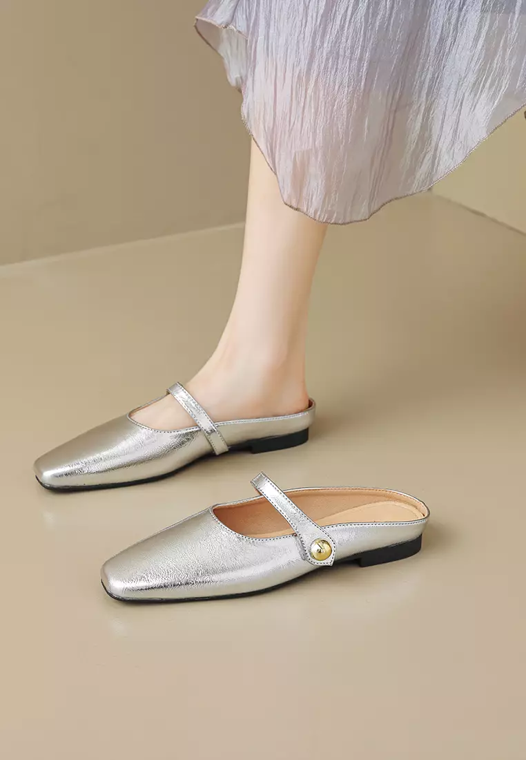 Buckle Strap Flat Mules WW289-1