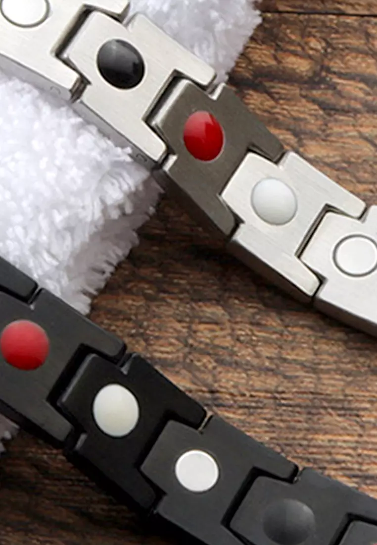 YOUNIQ Titanium Steel Black Bracelet Magnet Health Therapy Chain for Men