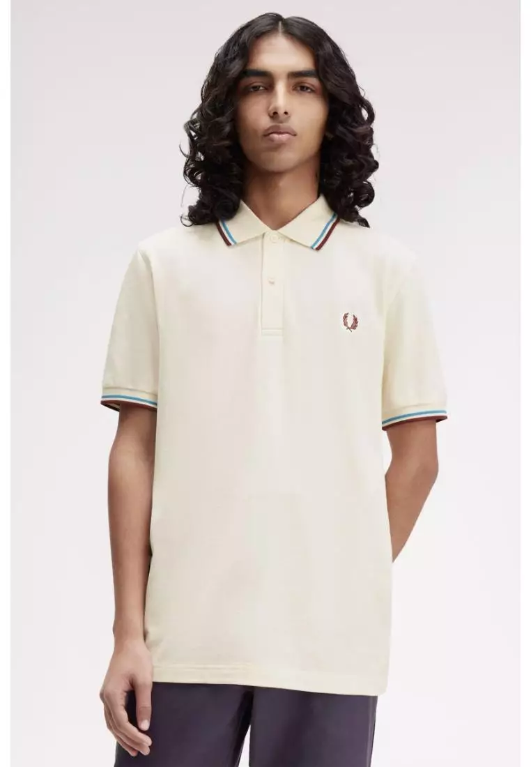 Fred Perry M3600 Twin Tipped Fred Perry Shirt (Ecru / Court Blue / Oxblood)
