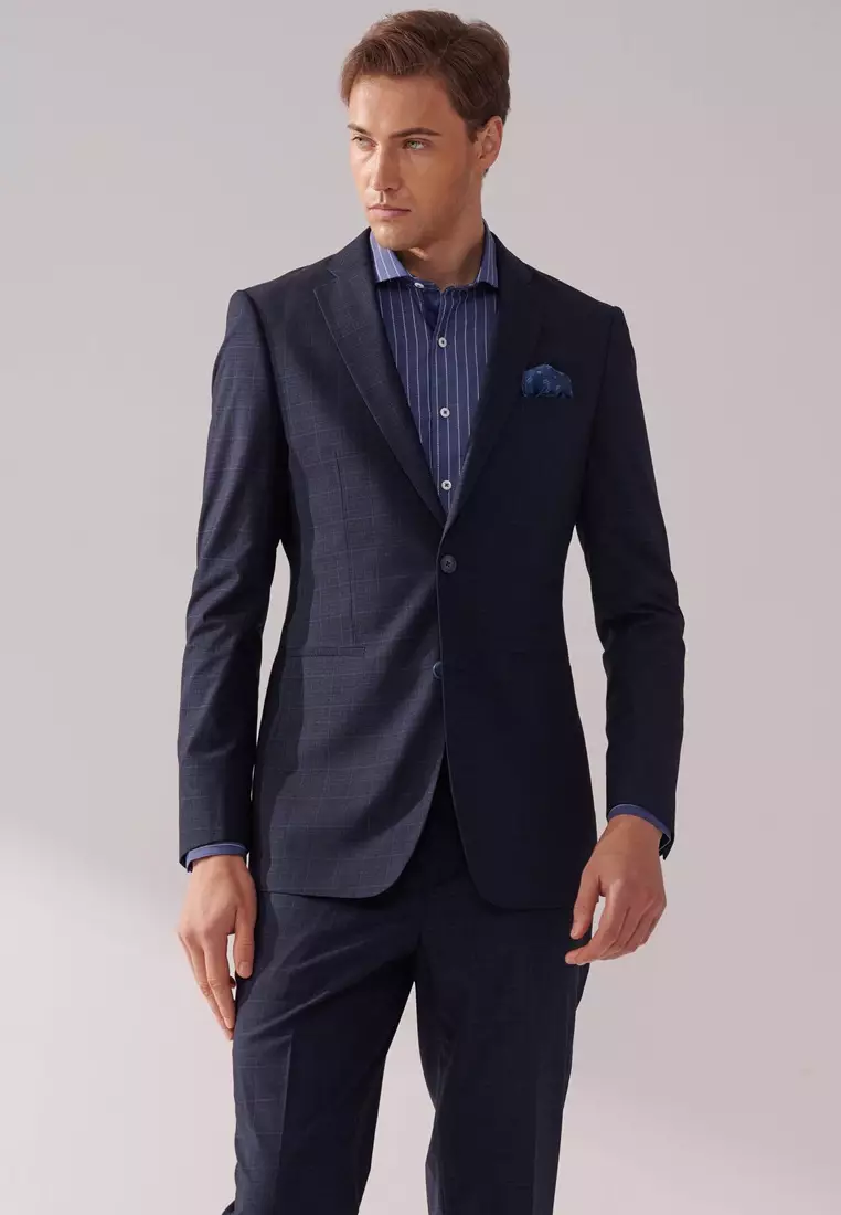 Midnight Blue Check Tailored Suit