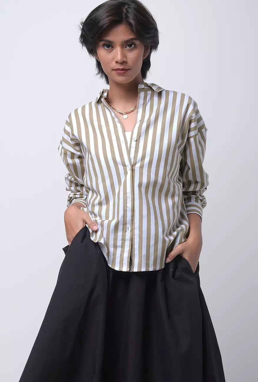 Kemeja Wanita Kaluela White Khaki