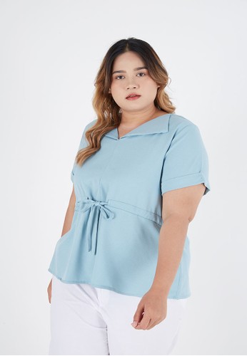 Sorabel green Yuchi V Neck Collar Blouse Big Size Green 053B7AAC3F0593GS_1
