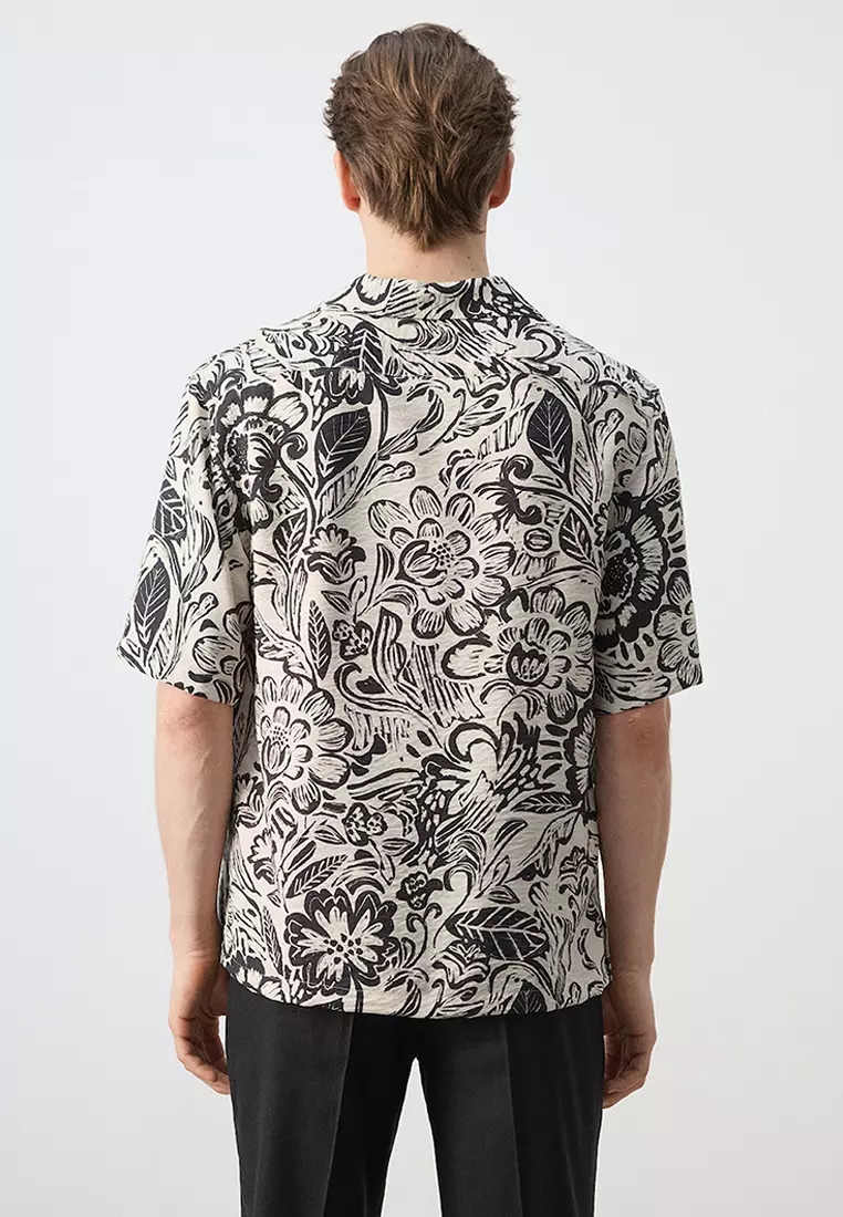 Printed Flowing Shirt with Bowling Collar