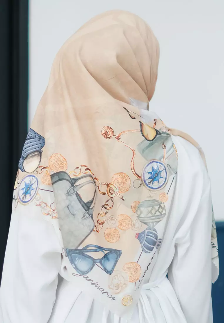 Bags Series Signature Square Voile Scarf Hijab Wanita Premium Segi Empat Alma Beige