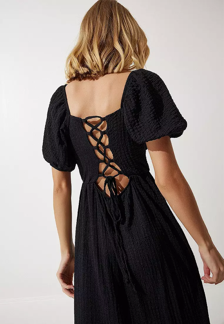 Heart Neck Textured Summer Knitted Dress
