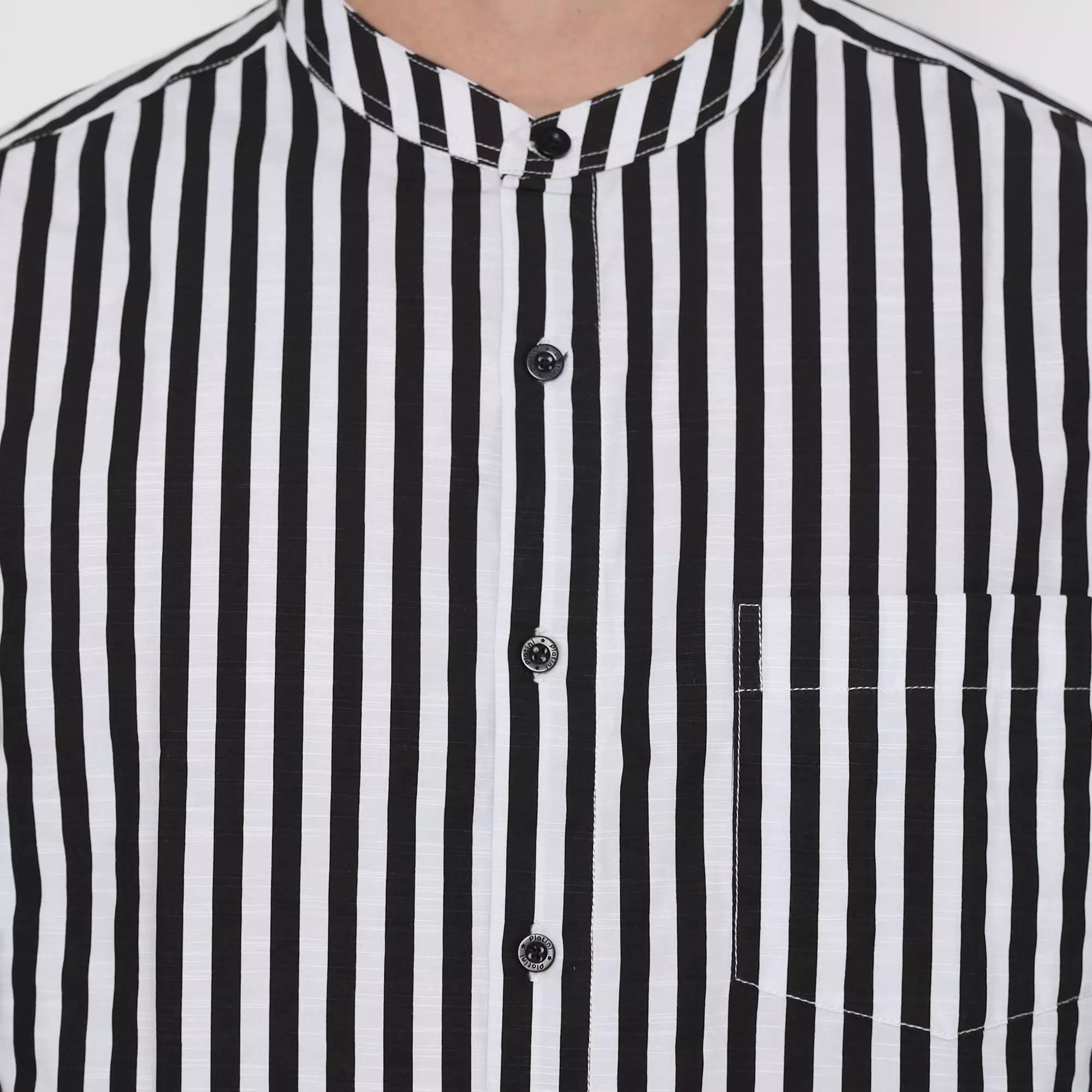 Platini Kemeja Koko Pria Lengan Panjang Katun Hitam Putih 961257