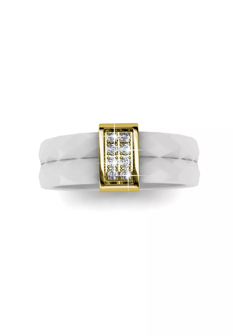 Dual Ceramic Ring WT YG - Cincin Crystal Swarovski by Her Jewellery