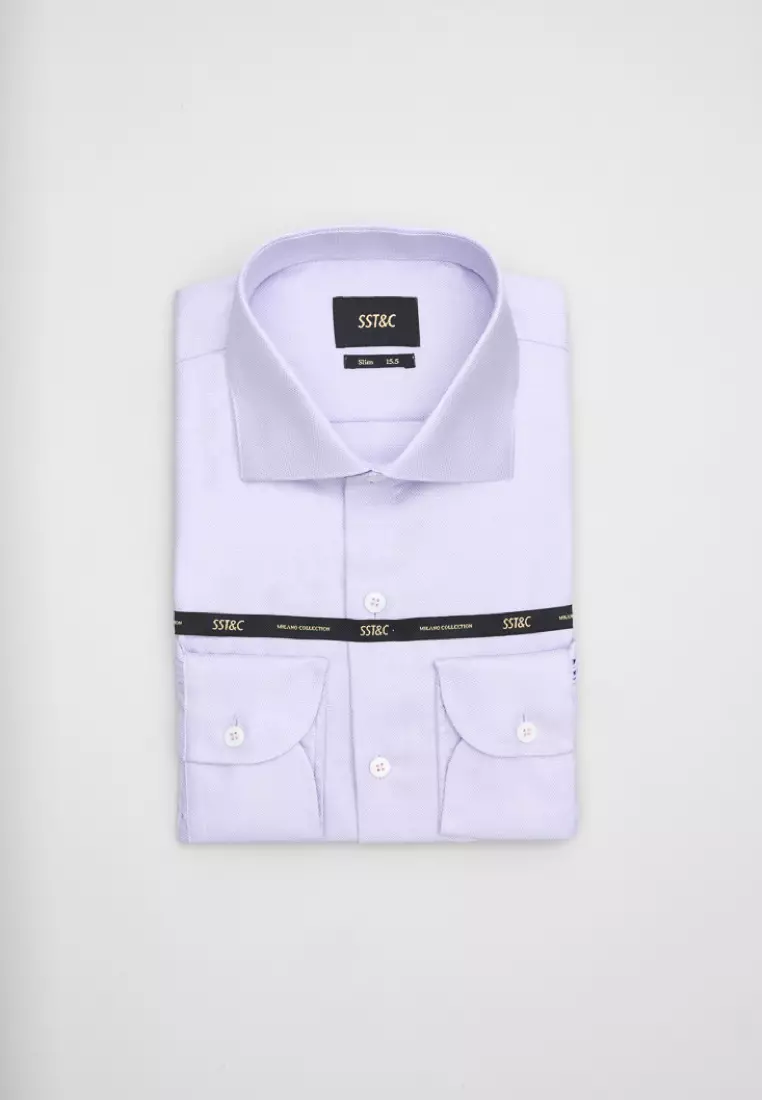 Milano Collection Grey Violet Textured Slim Fit Shirt